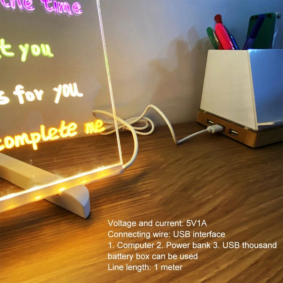 Creative Rewritable Acrylic LED Light up Message Board USB Night Lamp with Pen - Image 2 of 4