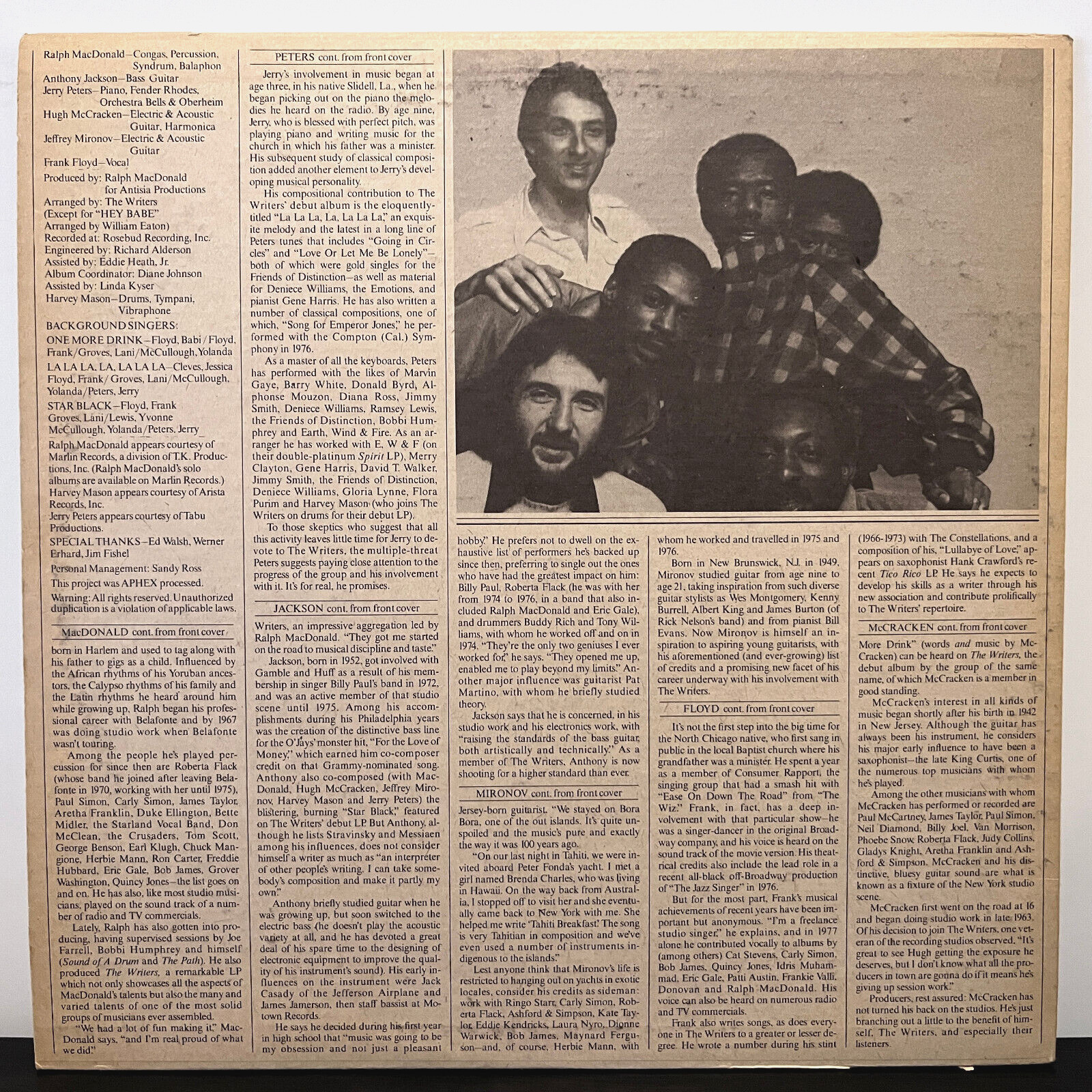 THE WRITERS - Self Titled (1978 Jazz Funk) - 12" Vinyl Record LP - EX