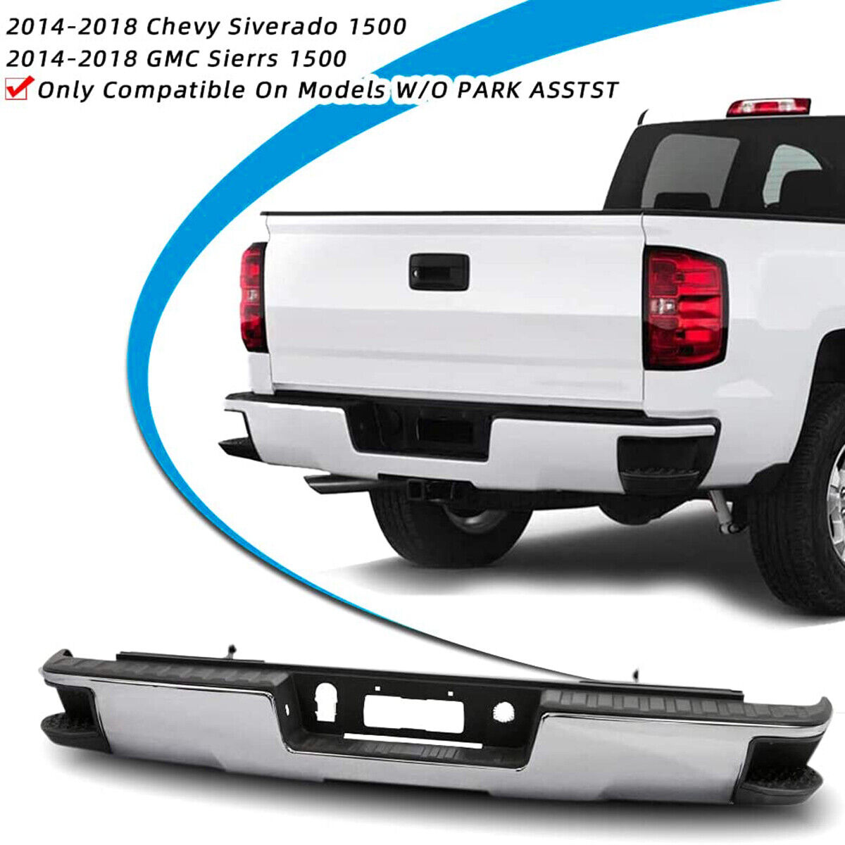 Chrome Rear Step Bumper Assembly For 2014-2018 Chevy Silverado GMC Sierra 1500