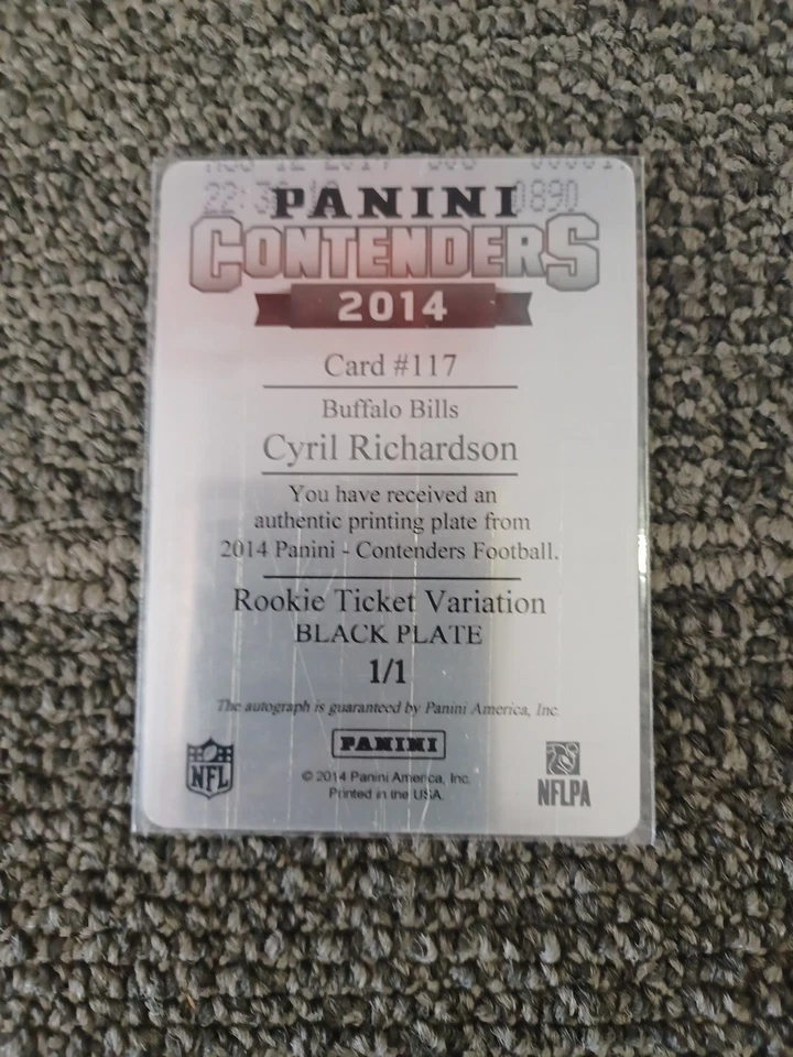 2014 Panini Contenders Cyril Richardson Rookie Ticket Variation Black Plate #1/1 - Image 2 of 2