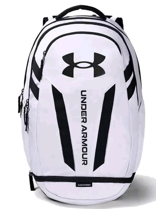 Under Armour Hustle 5.0 29L Unisex Laptop Backpack in White Black for School