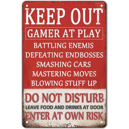 Do not Disturb Gamer at Play Retro Gamer at Work Tin Sign Wall Decor Game Room - Picture 17 of 44