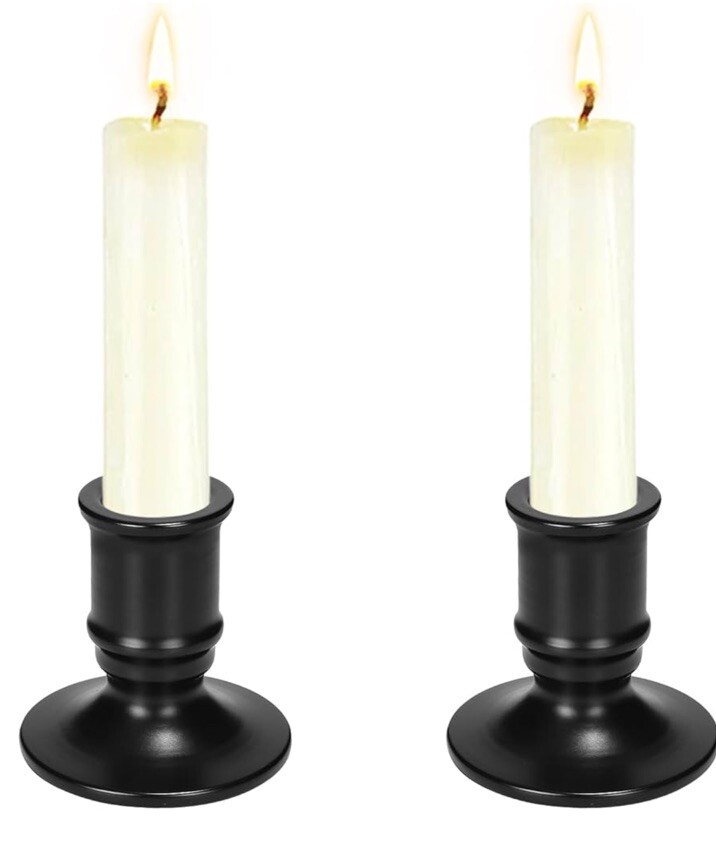 Set of 2 Black Round Taper Candle Holders, 2" 36Base, Primit