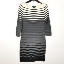 Lauren Ralph Lauren Women Striped Sweater Dress Sz S Pullover Long Sleeve Knit