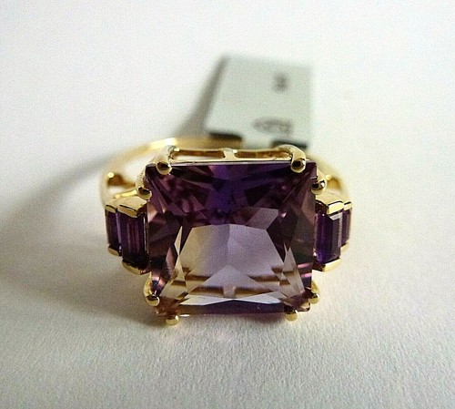 5.47 Ct Natural Bicolor Ametrine & Amethyst 9K Solid Yellow Gold Ring Size 7 - Picture 1 of 10