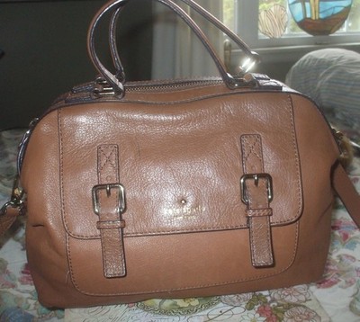 Kate Spade light brown leather shoulder bag satchel crossbody w outside pocket