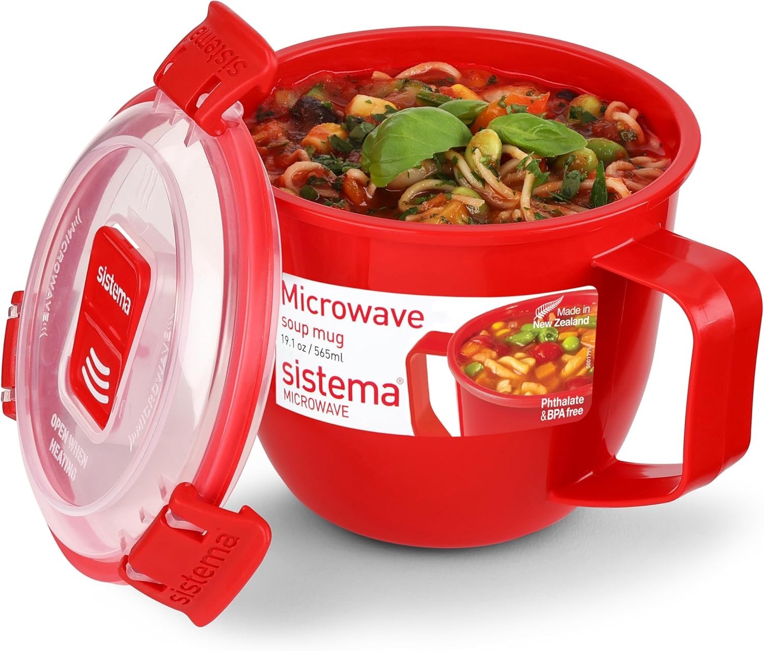 Sistema Microwave Small Soup Mug | Microwave Food Container | 565 Ml | Bpa-Free | Red/Clear - Image 2