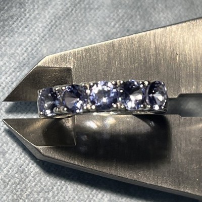 FAS 925 Sterling Silver Tanzanite Five Stone Band Ring Size 5