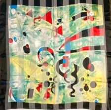 Vintage Miro Scarf Vibrant Abstract Not Tag Silk Feel Multicolor Bold 40x40