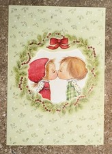 Hallmark Betsey Clark Vintage Christmas Card 1973 Unused Window kiss Wreath