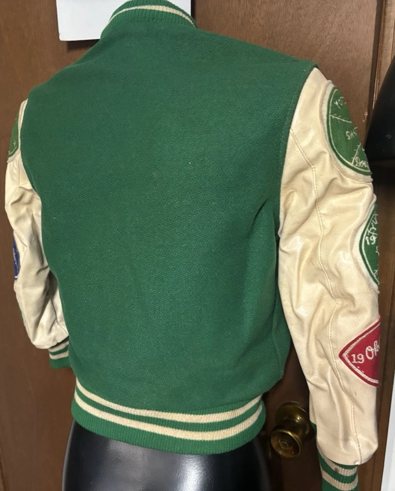 Vtg 70s Varsity Lettermans Jacket Green Y Youth Boys 12 (Women X-Small) Patches - Image 4 of 4