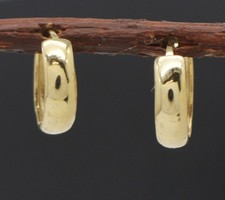14K Yellow Solid Gold Plain Heggie Hoop Earrings Small Hinged 10.4 mm x 3mm