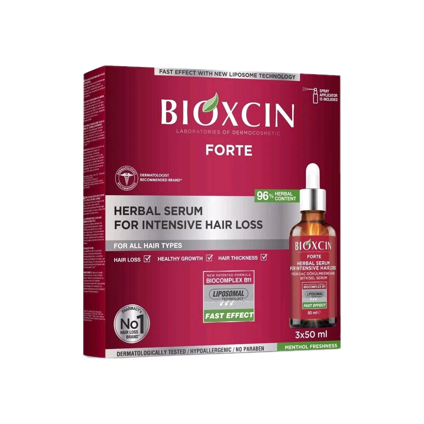 Bioxcin Forte Herbal Serum for Intensive Hair Loss Treatment, 3x50ml