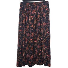 Vintage Talbots Blue Paisley Dark Floral Midi Skirt 10 Cottage Boho Whimsigoth
