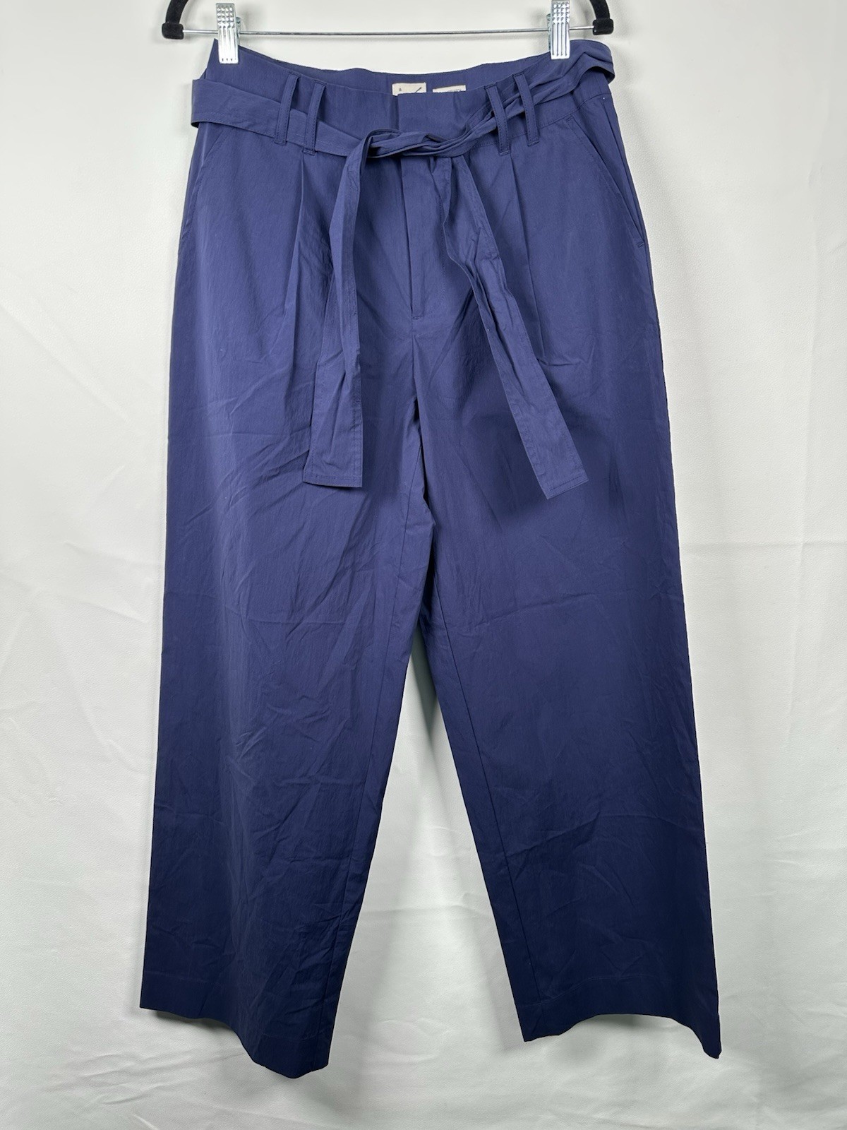 A New Day Pants Women's 8  Navy Belted Tie Waist Wide Leg High Rise Nylon NWOT