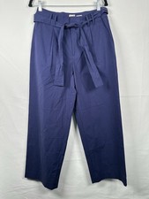 A New Day Pants Women's 8 Navy Belted Tie Waist Wide Leg High Rise Nylon NWOT