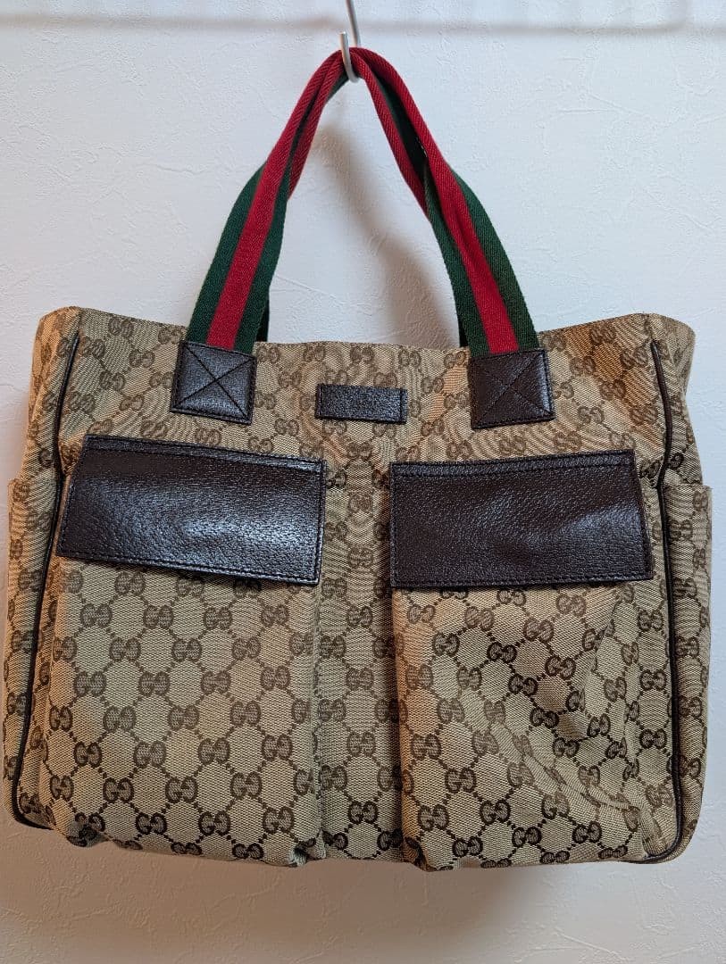 GUCCI GG Canvas Tote Bag Brown Leather Trim Casual Authentic Excellent Condition thumbnail 2