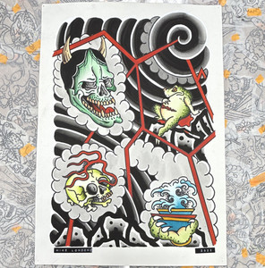 2022 Tattoo Flash Sheet Mike Londono Tattoos original painting 20x14