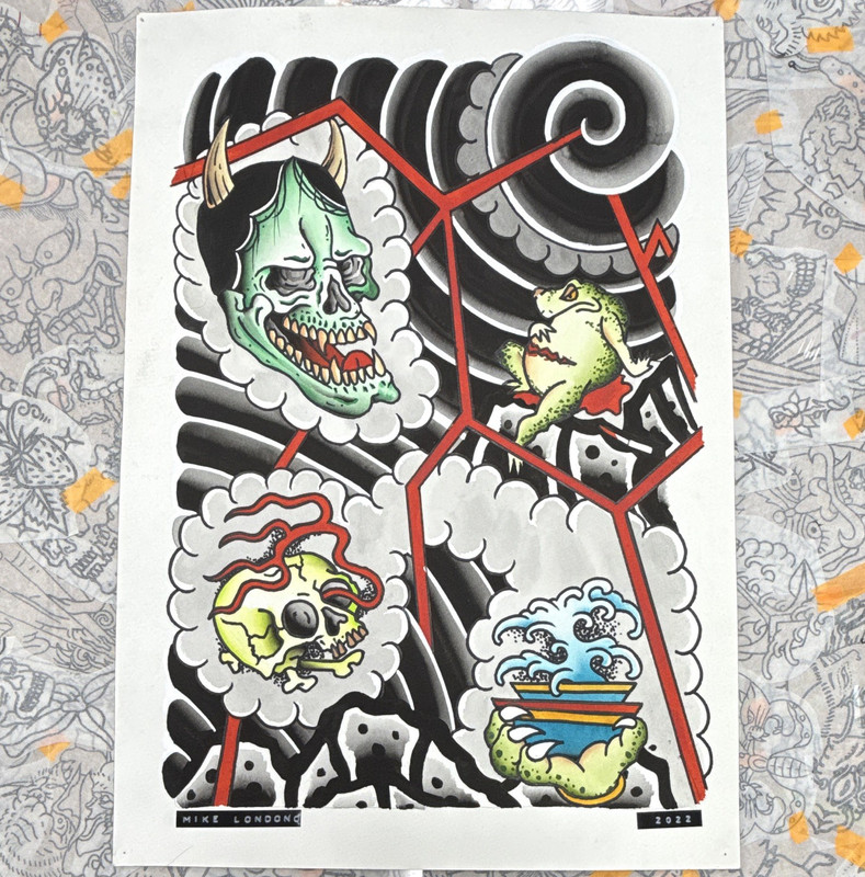 2022 Tattoo Flash Sheet Mike Londono Tattoos original painting 20x14