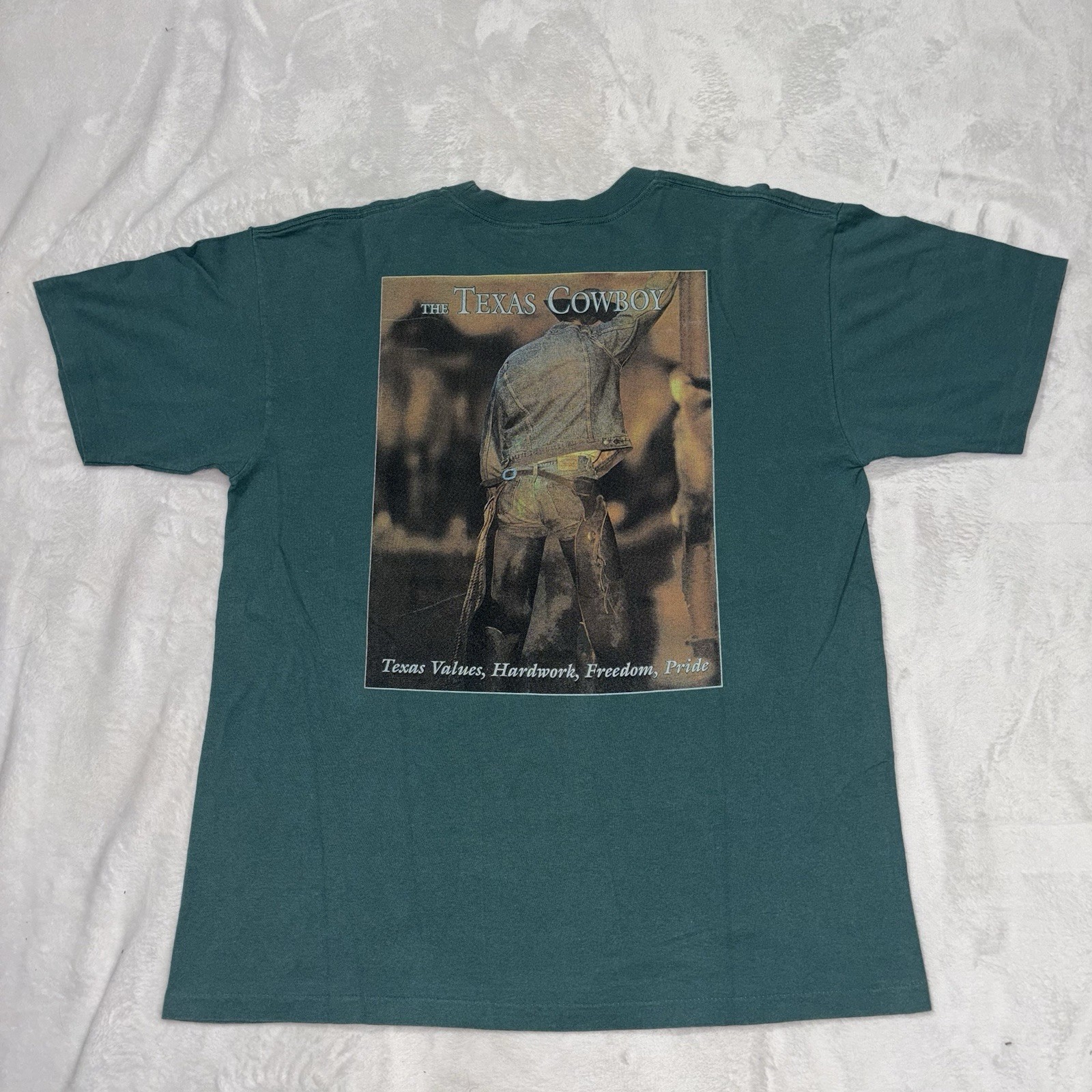 Vintage Texas Cowboy Lone Star Shirt 90s Single Stitch Size XL/XLarge Mens Green
