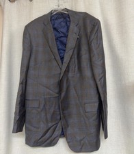 BROOKS BROTHERS Gray Plaid Suit Jacket Blazer Italian Wool Reda SZ 46L