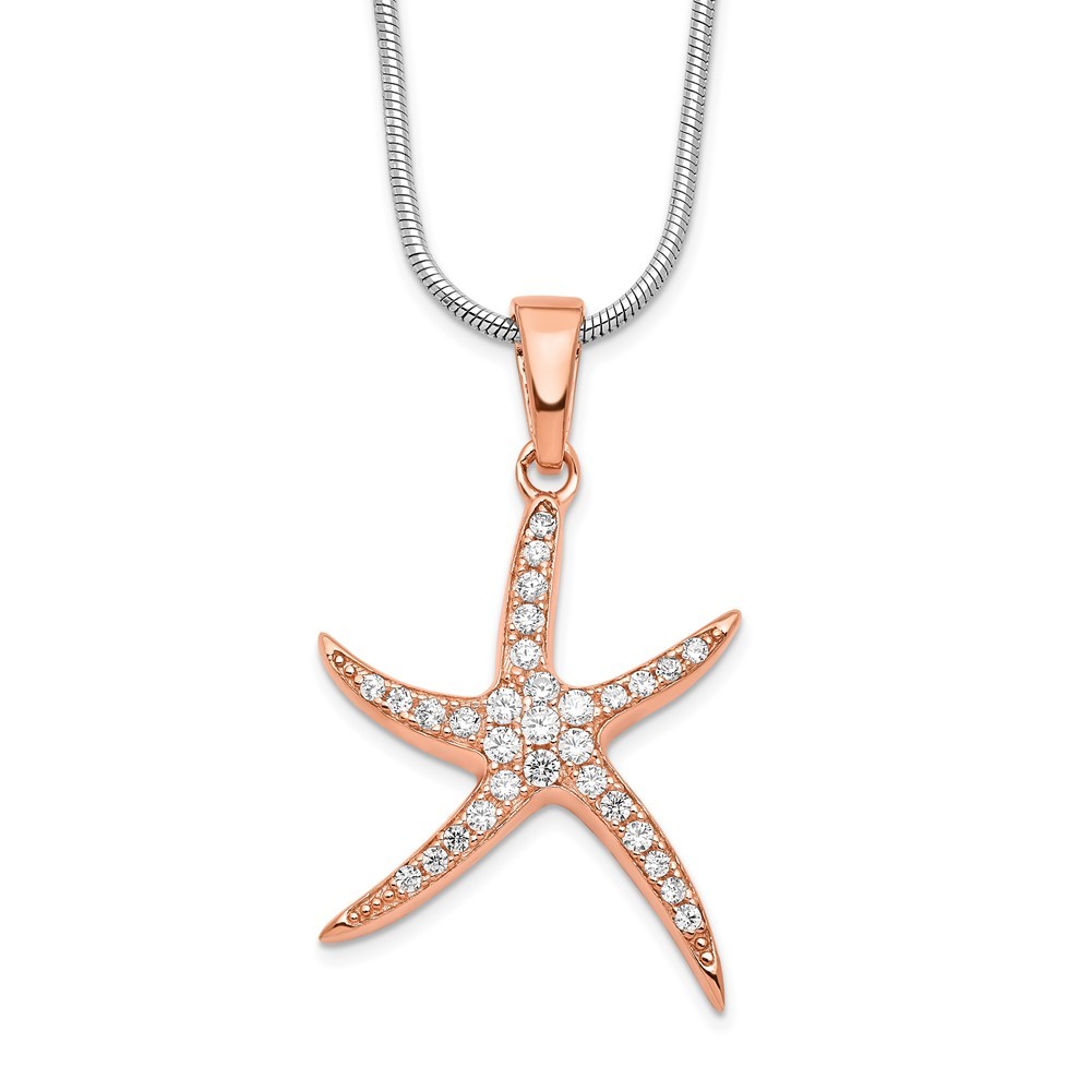 Sterling Silver Rose Gold-plated Cubic Zirconia Starfish Necklace 18