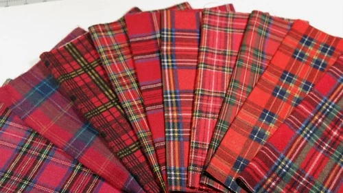 Red Vintage Tartan Plaid Christmas Cotton Flannel Craft Doll Fabric Scrap Lot - product listing photo