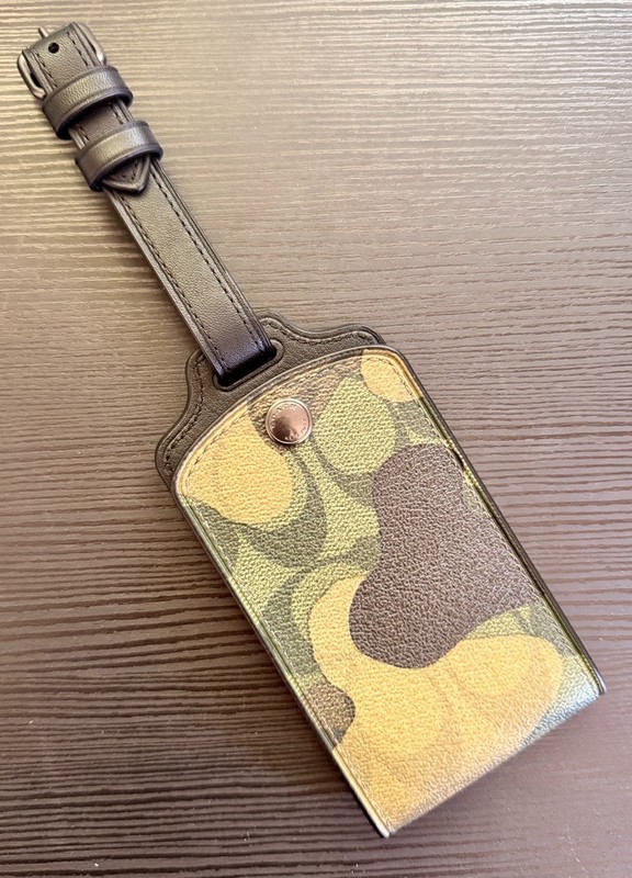 Coach Luggage Tag  Signature C Coated Canvas Green & Gun Metal Camo Print - NEW