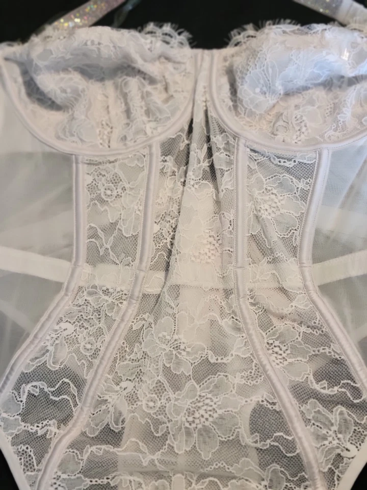 NWT Victoria's Secret Very Sexy Shine Strap Halter Neck White Lace Teddy XL - Image 4 of 4