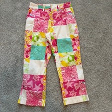Vintage Lilly Pulitzer Capris Womens 4 Pink Colorful Patchwork Floral YK2 Crop