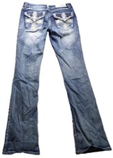 Grace in LA Jeans Women 28 Blue Easy Fit Flap Pocket Rhinestone Embroidery Bling