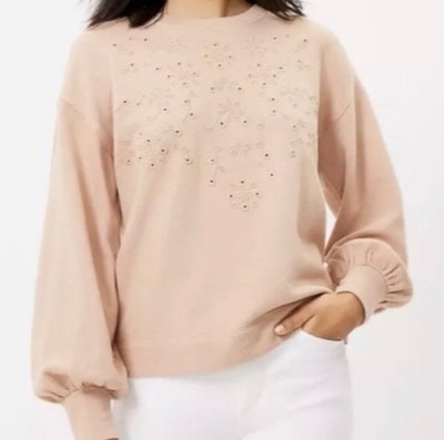 NWT LOFT (size 14) Light Brown Sugar Embroidered Sweatshirt