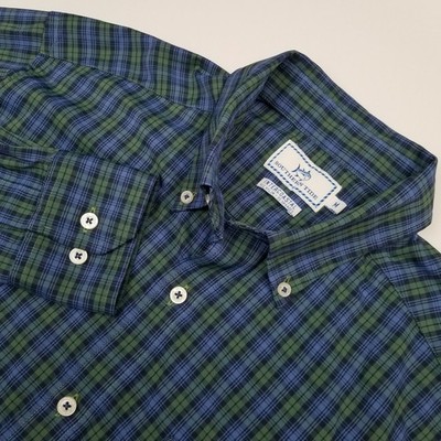 Southern Tide Intercoastal Shirt Mens Medium Blue Green Plaid Button Down