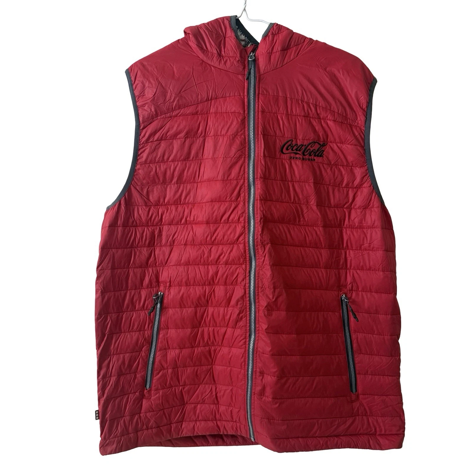 Elevated Coca Cola Hooded Puffer Vest Mens Size Large Red Jacket Heated Logo