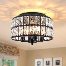 Black Flush Mount Ceiling Light, Crystal Close to Ceiling Light Fixtures, Mod...