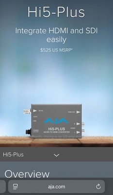 AJA HI5-PLUS-R1 SDI to HDMI Converter PsF to Progressive Deep Color