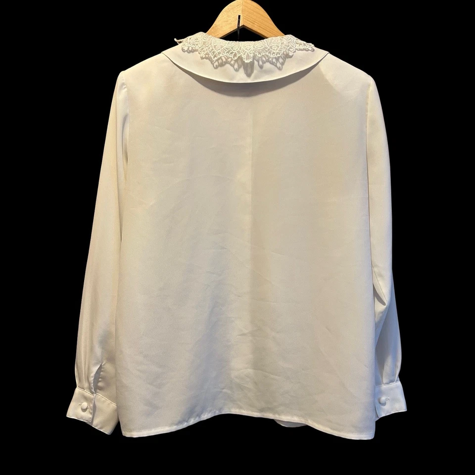 Винтажная блузка на пуговицах Kathy Che плиссированная кружевная с вышивкой жемчугом изящный размер средний - Изображение 4 из 4
