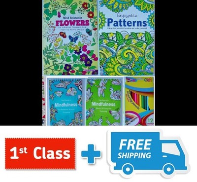 Adult Colouring Book Mind Relaxing stress relief therapy, 14 books / pencils