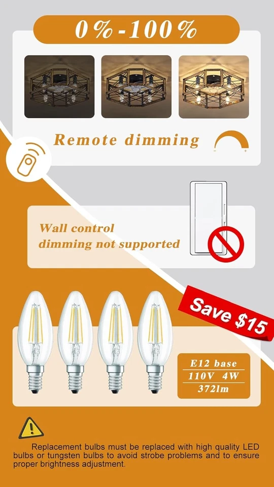 21'' Flush-Mount Ceiling Fan with Dimmable-Light and Memory 21", Bronze - Image 3 of 4