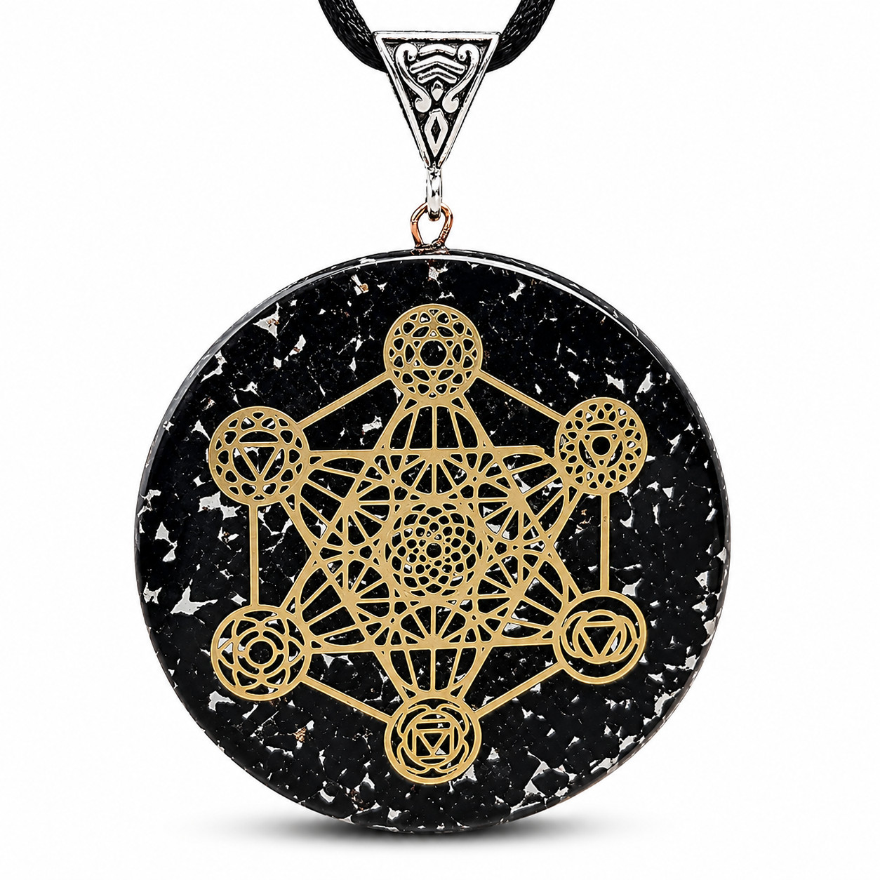 Orgone Black Tourmaline Pendant Metatron Cube Chakra Sacred Geometry Necklace