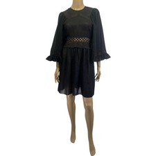 MCQ Alexander McQueen Black Eyelet Flutter Sleeves Dress