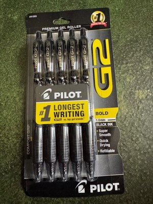 5 Pilot G-2 g2 Retractable Gel ROLLER Pens bold 1.0mm Point  BLACK INK 31303