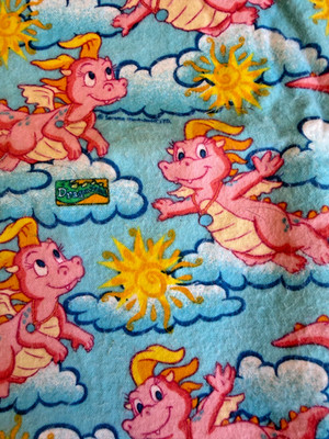 Vintage Dragon Tales Pink Dragon Cassie Sun Clouds Scrap Fabric Pieces 2003!