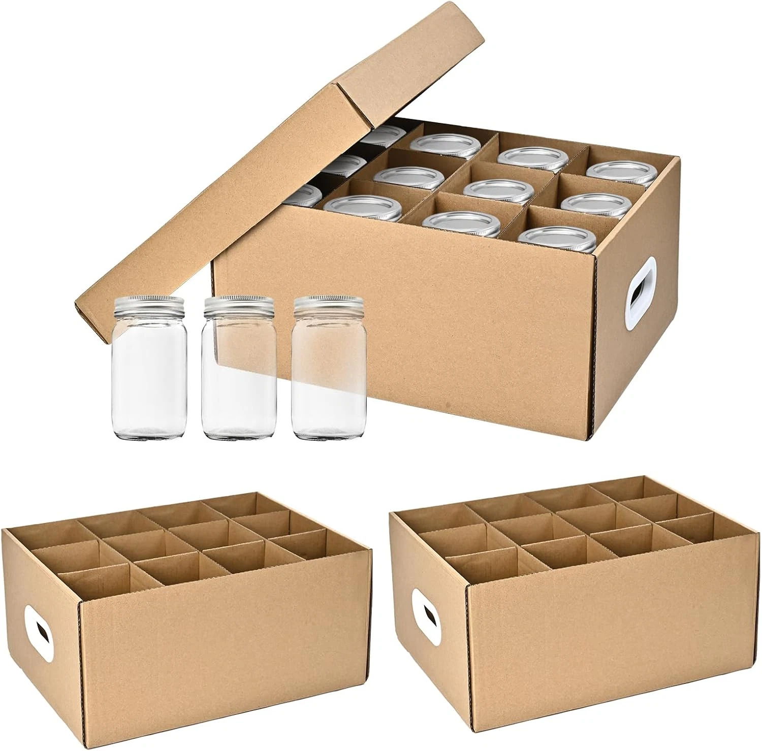 3 Pcs Canning Jar Storage Boxes, Fits 32 Oz Regular or Wide Mouth Jars, 12 Cells