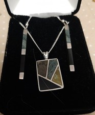 Silver Pendant and Earrings Set Stone Inlaid