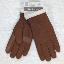 Women's Isotoner Lined Microsuede Water Repellent Gloves Cognac Brown Size L/XL