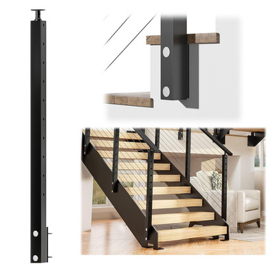 36'' Black Side Mount Cable Railing Post Angle Drilled PF01 BB4S | Patented Desig