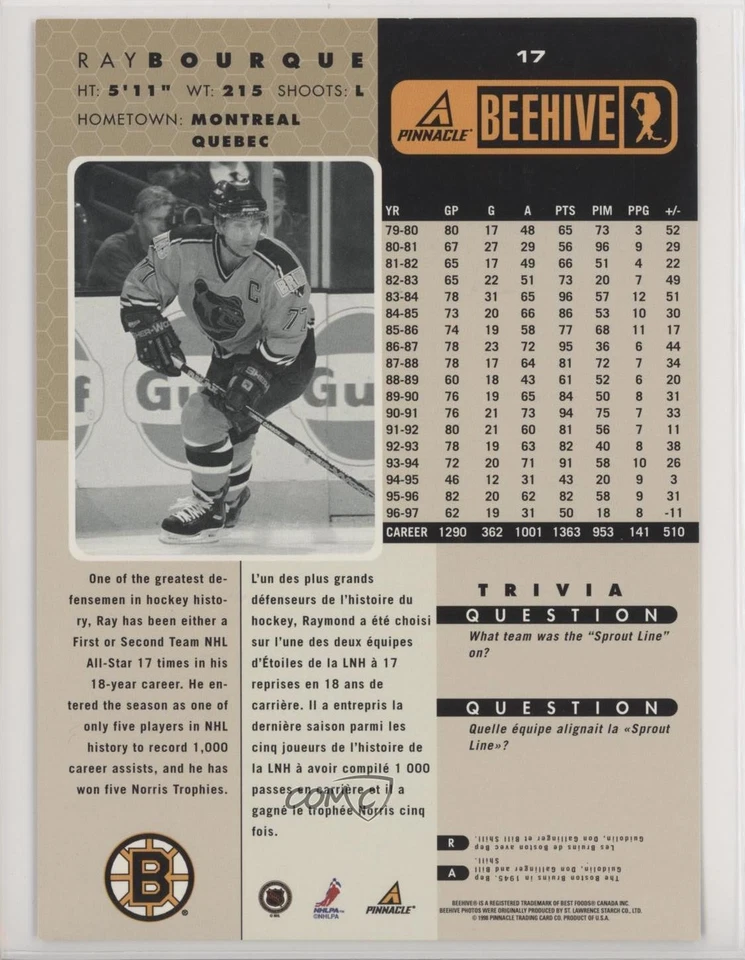 1997-98 Pinnacle Beehive Golden Portraits Ray Bourque #17 HOF - Image 2 of 2