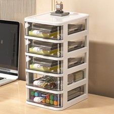 "3/5-Tier Clear Plastic Drawer Organiser - White Stationery Storage  Home/Office