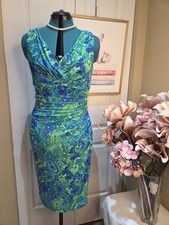 Women's Lauren Ralph Lauren Green Blue Paisley Shift Midi Dress Size 6